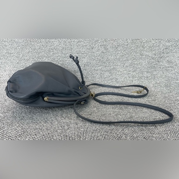 Genuine Leather Elegant Gray Crossbody Bag with Unique Shape and Drawstring - Picture 11 of 16